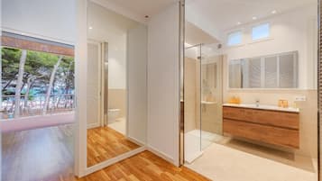 Shower, free toiletries, hair dryer, towels