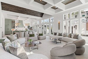 TV, fireplace - 10,000+ Sq Ft Estate w/ Beach Access, Gulf Views, Pool, Pickleball, Bar (Inlet Beach)