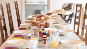 A breakfast buffet with various food items and drinks. - Marais Aixois-Villa-Villa-Ensuite Bathroom-View of the (Île-d'Aix)