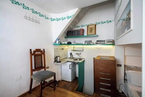 Fridge, stovetop, cookware/dishes/utensils