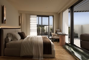 Suite Deluxe, vista a la ciudad | Tabla de planchar con plancha y wifi gratis