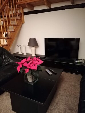 Fernseher, Kamin, DVD-Player, Stereoanlage