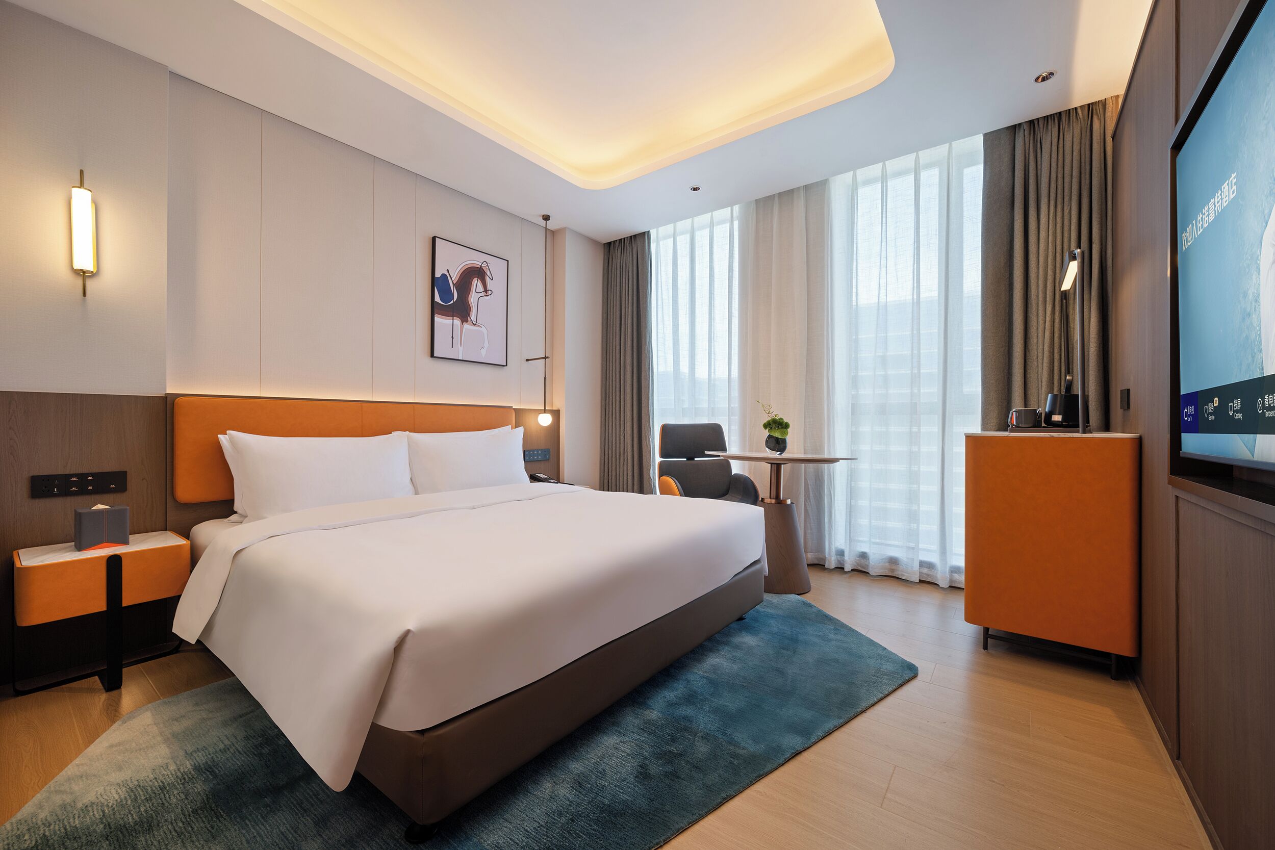 Hypo-allergenic bedding, down duvets, free minibar, desk