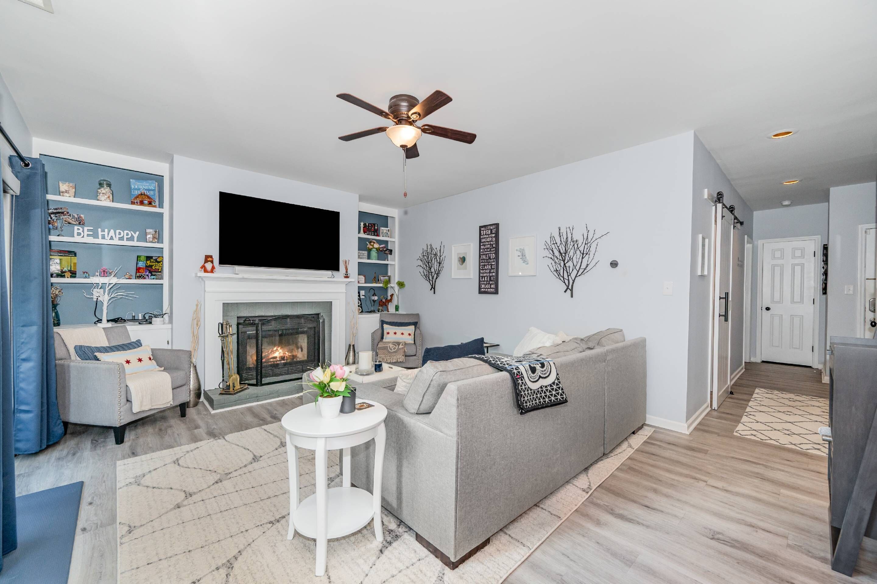 TV, fireplace