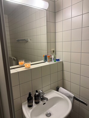 Dusche, Haartrockner, Handtücher, Seife