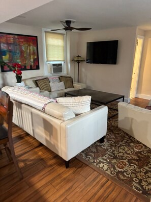 Fernseher, Kamin, Bücher, Arbeitsbereiche