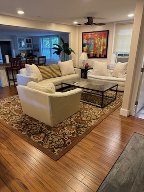 Fernseher, Kamin, Bücher, Arbeitsbereiche