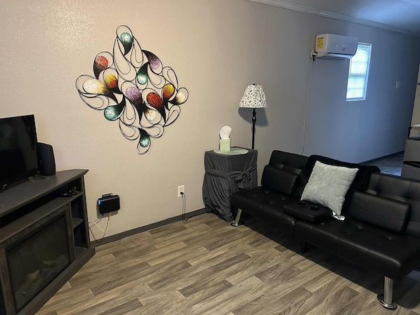 TV, fireplace