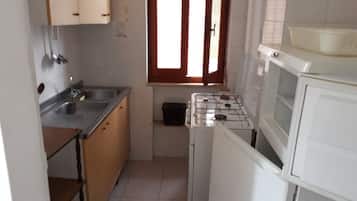 Fridge, stovetop, cookware/dishes/utensils
