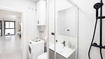 Ducha, secador de pelo y toallas