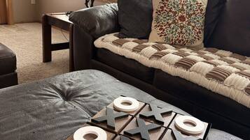 Smart TV, fireplace, foosball, table tennis