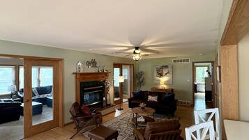 Smart TV, fireplace, foosball, table tennis