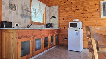 Apartamento, vistas a la montaña | Cocina privada | Frigorífico, microondas, placa de cocina y hervidor eléctrico