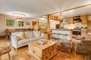 Smart TV, fireplace, table football, books