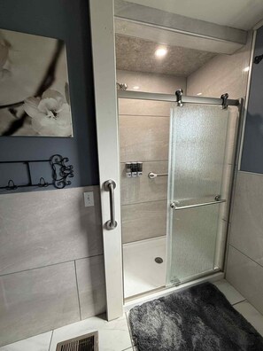 Shower, towels, toilet paper