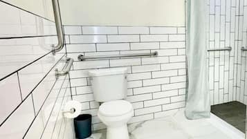 Shower, free toiletries, hair dryer, towels