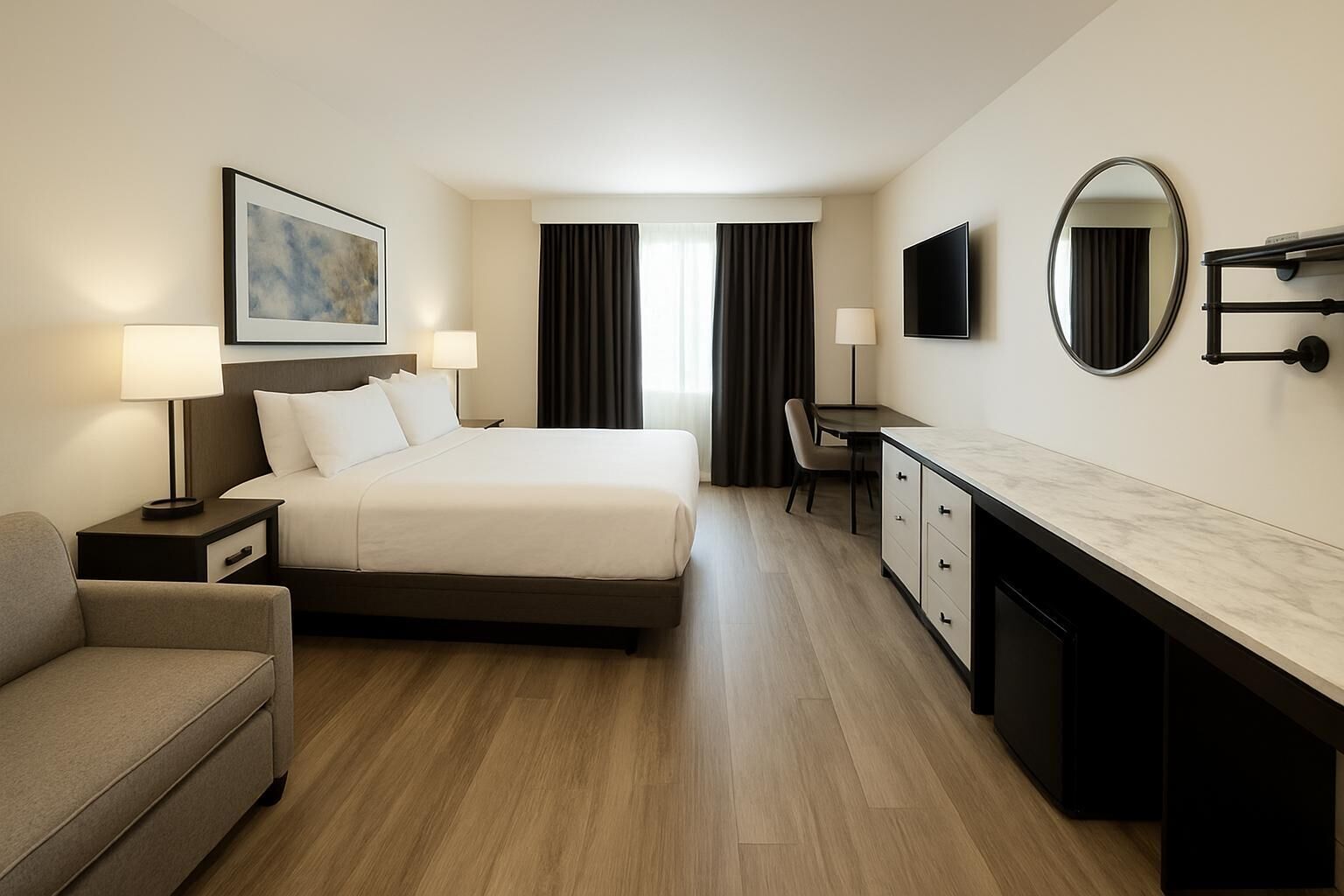 Suite estudio Deluxe | Ropa de cama de alta calidad, edredones de plumas, escritorio