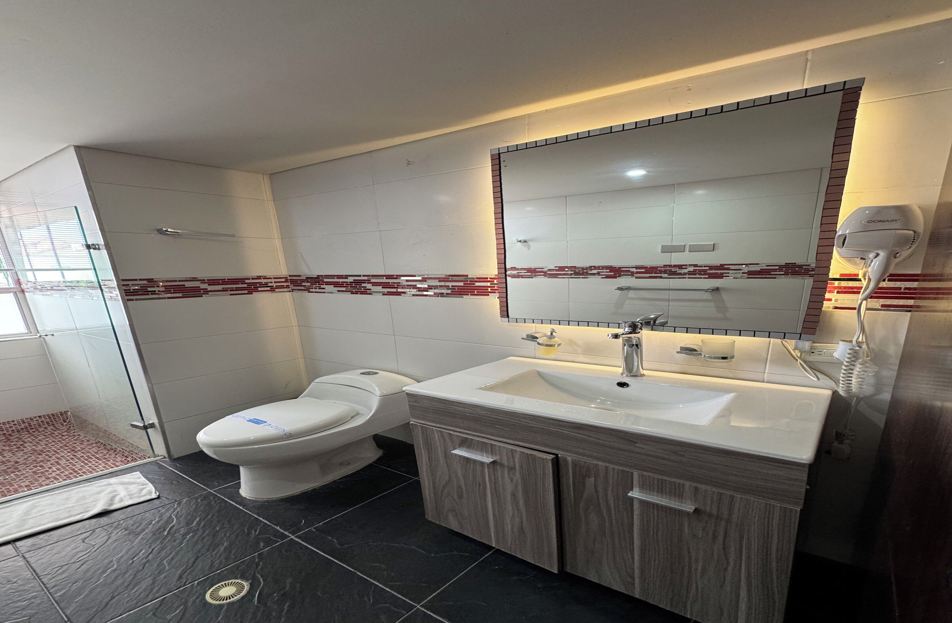 Sèche-cheveux, serviettes fournies