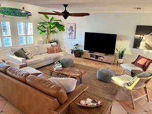 Smart TV, books, music library, stereo