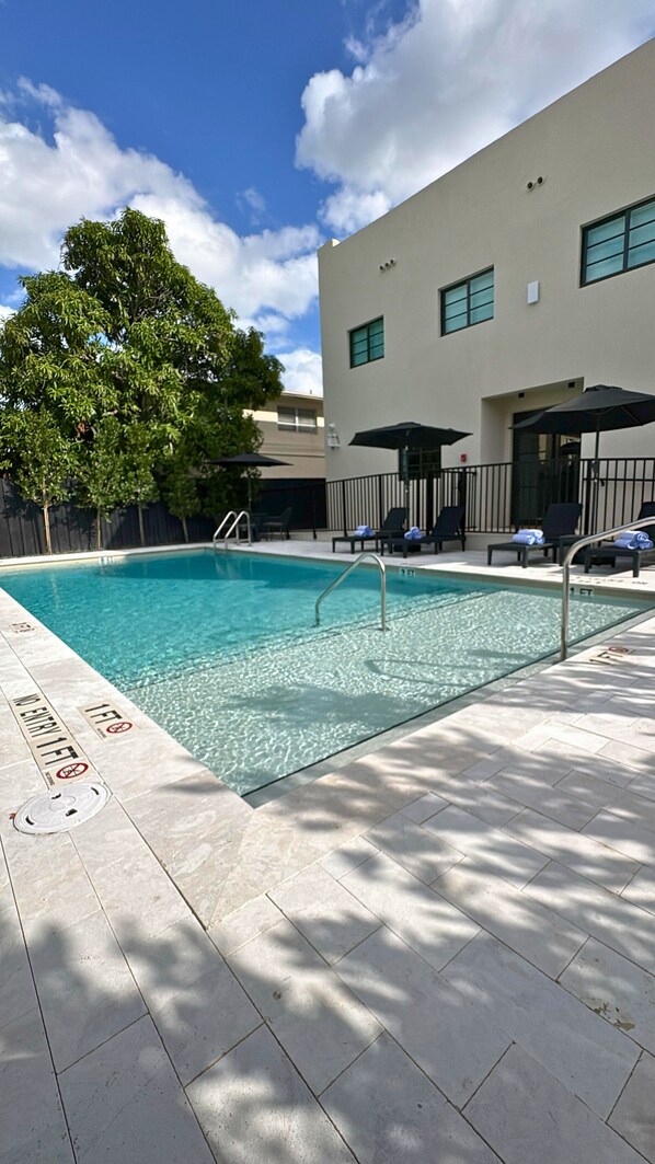 Outdoor pool, sun loungers