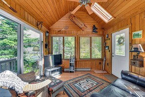 TV, books, video library, stereo