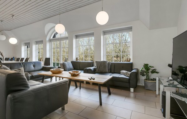 TV, fireplace, foosball