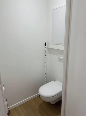 Douche, séchoir à cheveux, serviettes fournies, papier de toilette