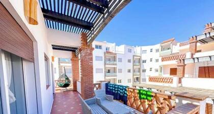 Spacious terrace, pool and access to the sea.