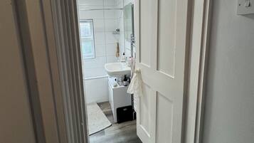 Hair dryer, towels, toilet paper