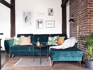Apartamento, Aire acondicionado, vistas a la ciudad | Zona de estar