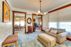 TV, fireplace, books, stereo - 2 Mi to River: Historic Clarkston Home w/ Views! (Clarkston)