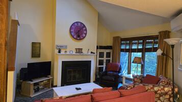 Smart TV, chimenea, reproductor de DVD y videoteca