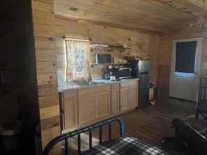 Fridge, microwave, oven, coffee/tea maker