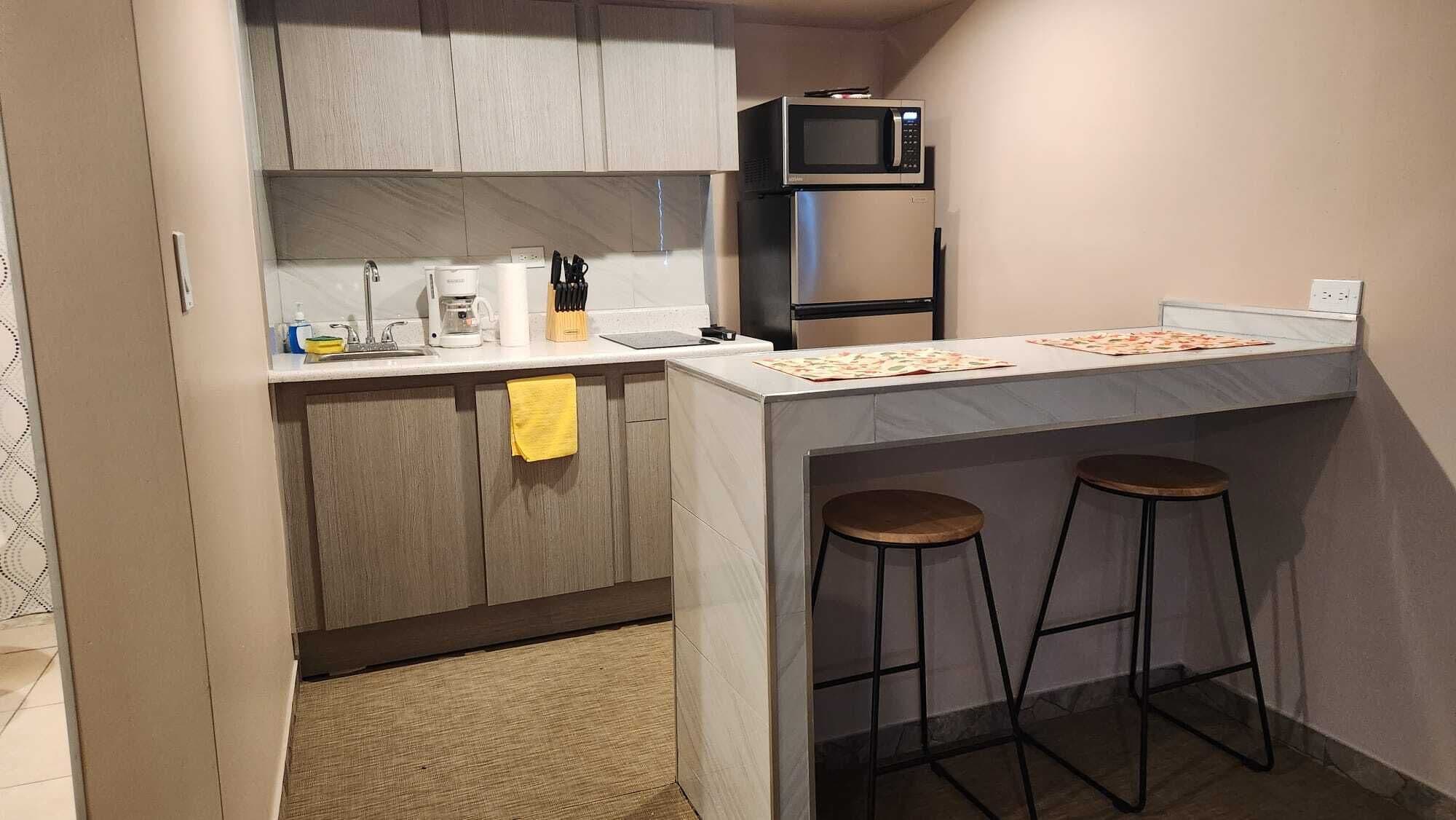 Microondas y placa de cocina