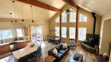 Smart TV, fireplace, video games, DVD player