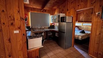 Full-size fridge, microwave, toaster