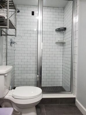 Shower, towels, toilet paper