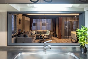 Fridge, microwave, stovetop