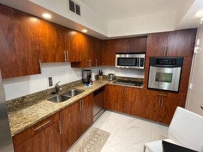 Fridge, microwave, oven, dishwasher