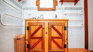 Family Apartment, Patio, Mountain View | Bathroom | Shower, towels, soap, toilet paper