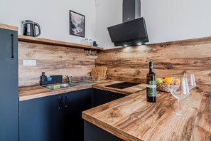 Fridge, microwave, stovetop, cookware/dishes/utensils - Plitvice Lakes Apartments and Rooms 2, Plitvice Lakes - Irinovac, Croatia (Plitvice Lakes - Irinovac)