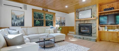 Smart TV, fireplace, video games, table football