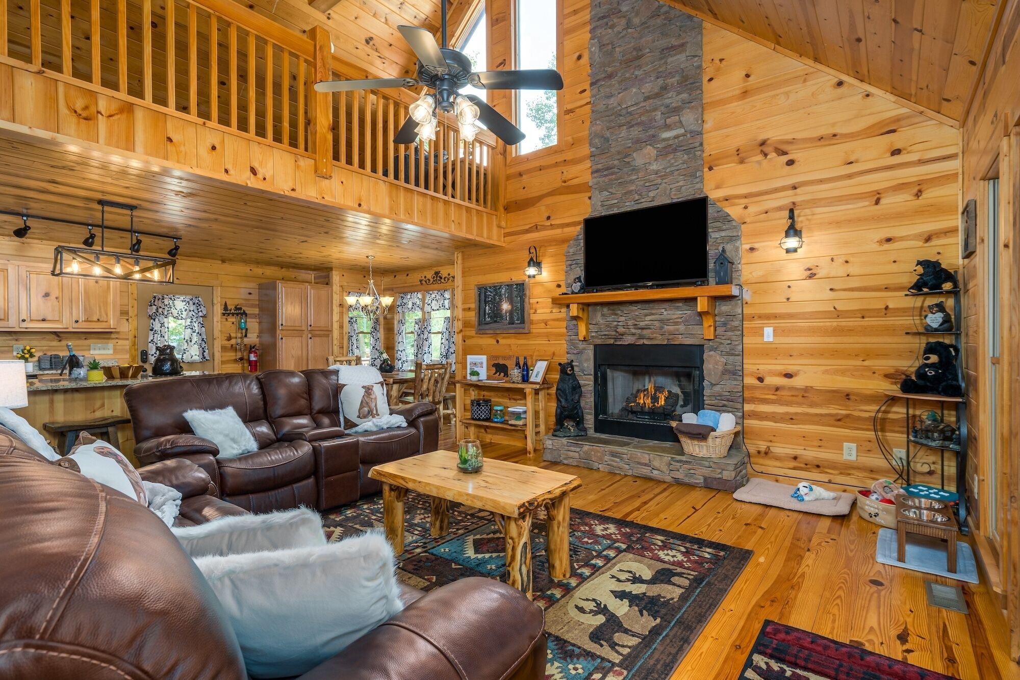 Smart TV, fireplace, table football, books