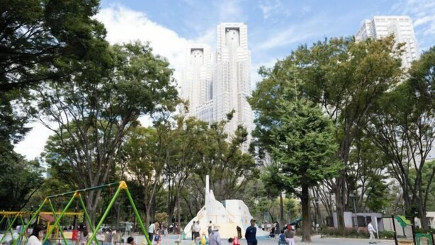A park with swings, a climbing structure, and a playground area. - ION Shibuya-honmachi (Tokyo)