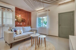 Studio, 1 Double Bed, Balcony, City View | Living area | 55-inch Smart TV with digital channels, streaming services