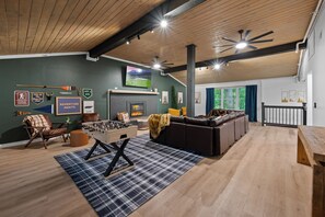 Smart TV, fireplace, foosball, table tennis