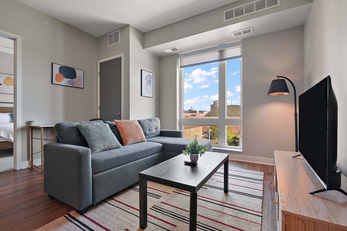 Apartamento clásico, 1 cama de matrimonio | Zona de estar | Smart TV de 42 pulgadas con canales digitales, servicios de streaming