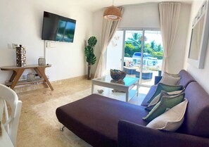 Apartment, 2 Bedrooms, Accessible, Balcony | Living room - Residencial la Ensenada, on Playa Nueva Romana (Ramón Santana)