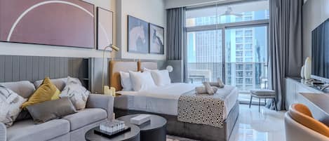 إستديو ديلوكس - سرير ملكي - بشرفة - منظر للمدينة | واي فاي مجانًا