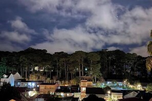 A nighttime view of a coastal town with buildings and a forested hill in the background. - Hawaii Hotel Dalat (Dalat)